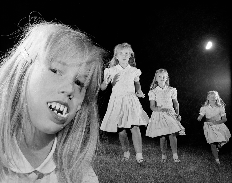With the help of some fake teeth and multiple exposures, New York AP photographer Eddie Adams’ daughter Susan is transformed into a little ghoul on Halloween night, Oct. 31, 1966. Photo via AP Images.